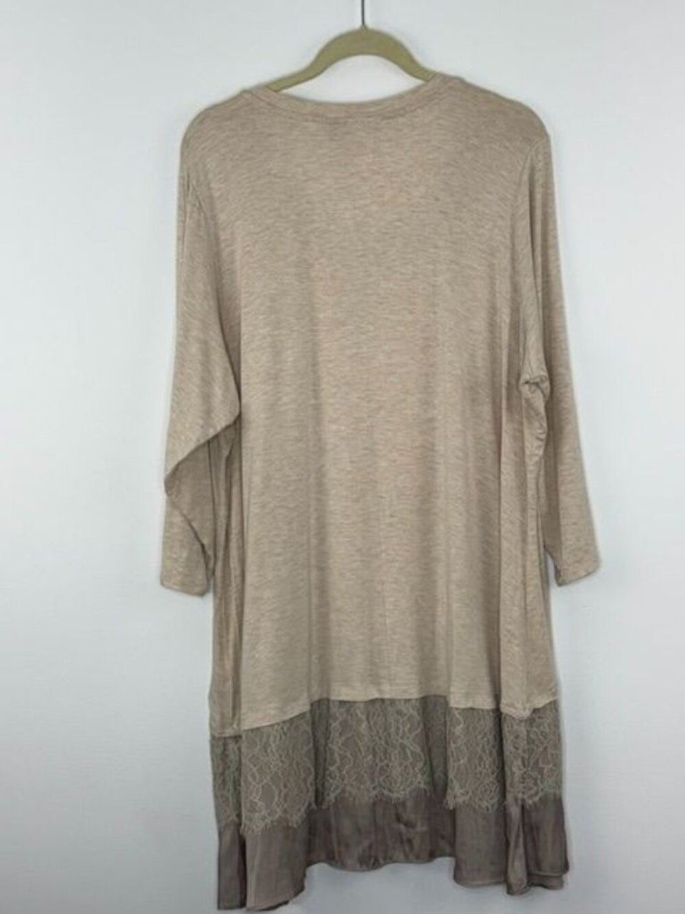 LOGO Lori Goldstein Oatmeal Lace Satin Layered Hem 3/4 Sleeve Tunic 2X - Picture 5 of 6